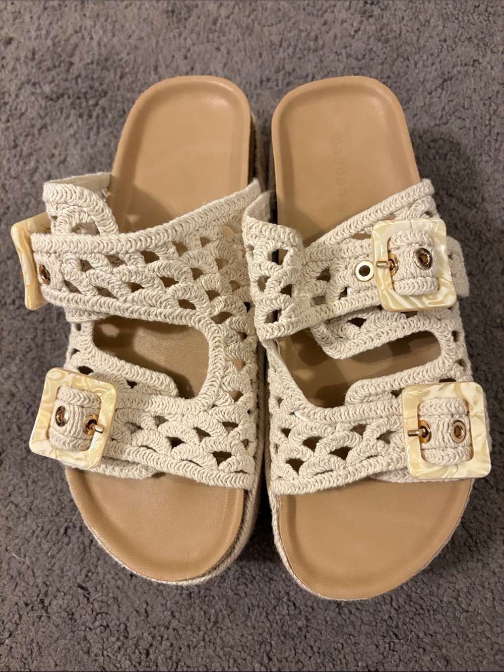 Women’s Crochet Buckle Platform Sandals in Cream - Picture 3 of 4
